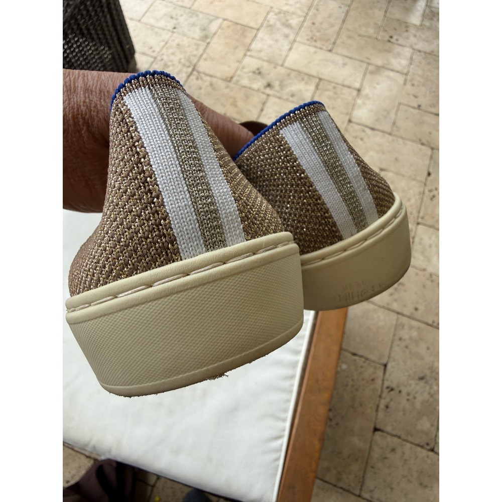 Rothy's Slip-On Sneakers in Tan with Blue Trim - Picture 5 of 6